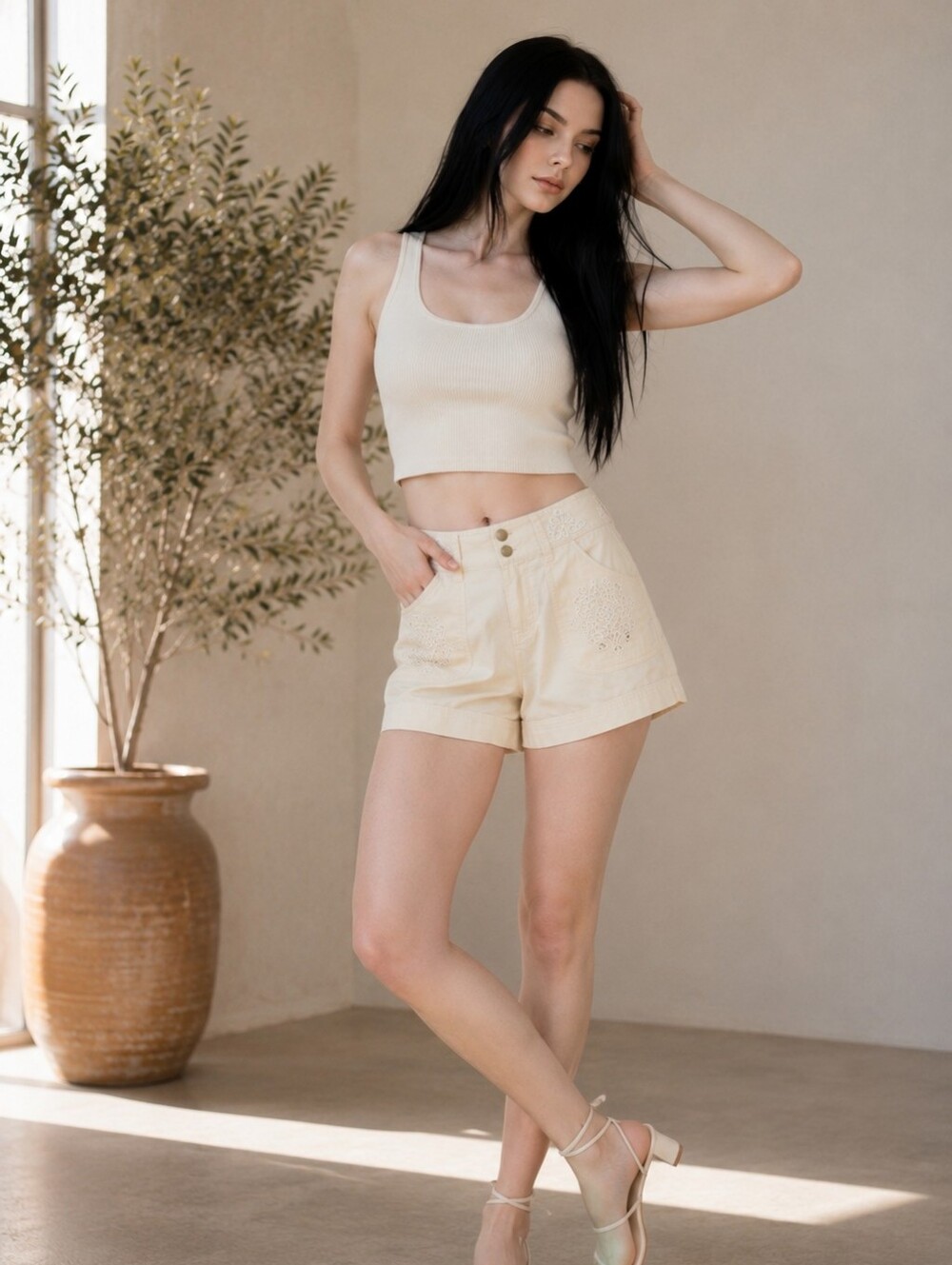 NWT Cache Vanilla Cut Out Shorts 4 Vanilla Girl Luxury Resort Boho